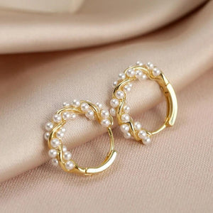 French Round Twist Pearl Earrings for Women