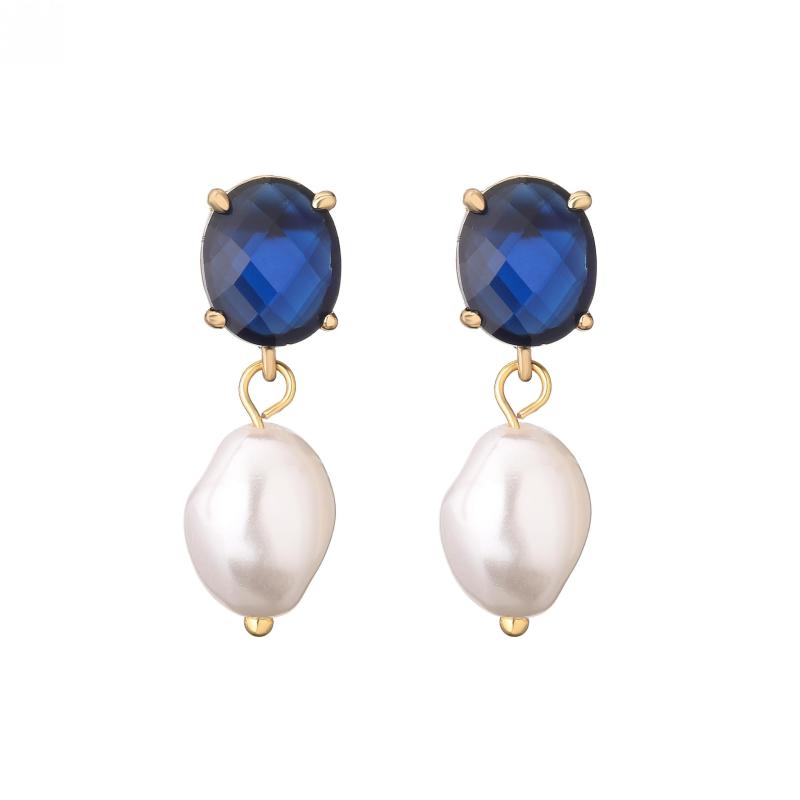 HECHENG Colorful Stone Earrings with Pearl, Asymmetry Jewelry
