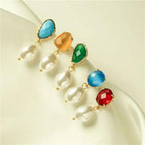 HECHENG Colorful Stone Earrings with Pearl, Asymmetry Jewelry