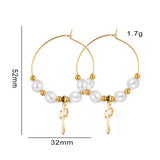 Stainless Steel Cross Pearl Hoop Earrings