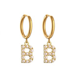 Dangle Hoop Earrings Stainless Steel Pearl Huggi
