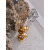 Stainless Steel Zircon Pearl C Shape Earrings