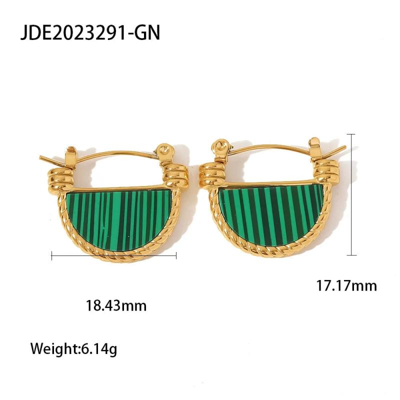 French Vintage Hoop Earrings Green Cubic Zirconia Pendant Charms