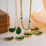 French Vintage Hoop Earrings Green Cubic Zirconia Pendant Charms