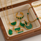 French Vintage Hoop Earrings Green Cubic Zirconia Pendant Charms
