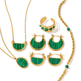French Vintage Hoop Earrings Green Cubic Zirconia Pendant Charms