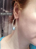 Square Hoop Earrings with Pearl Pendant