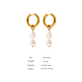 Stainless Steel Pearl Hoop Earrings Metal Texture Geometric Jewelry