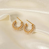 Uworld Stainless Steel Pearl Mini C Hoop Earrings for Women