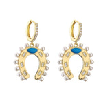 HECHENG Pearl Earring, Horseshoe Pendant Colorful Earrings for Women
