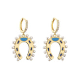HECHENG Pearl Earring, Horseshoe Pendant Colorful Earrings for Women