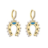 HECHENG Pearl Earring, Horseshoe Pendant Colorful Earrings for Women