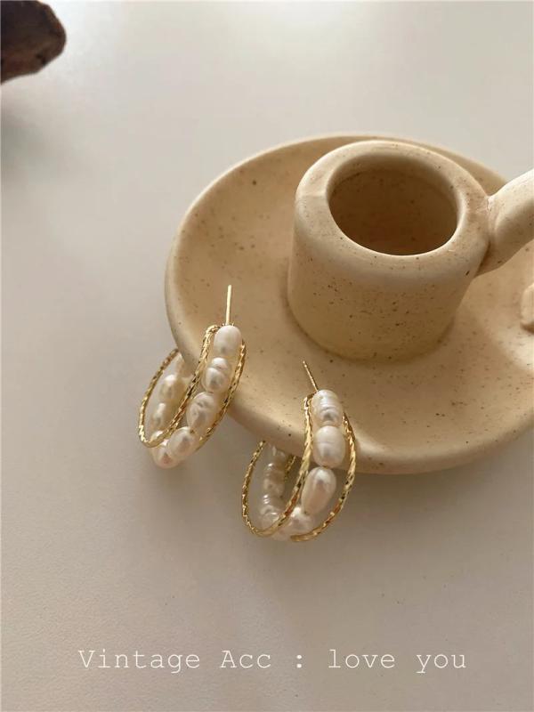 Baroque Pearl Hoop Earrings Vintage Style C Pearl Earrings