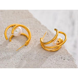 Shell Pearl Hoop Earrings Geometric Texture Golden Jewelry for Women