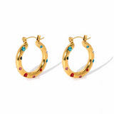Colorful Pave Hoop Earrings Dainty Waterproof Huggie Earrings for Women