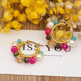 Pearl Stone Hoop Earrings for Women Stainless Steel Circle Boho Jewelry