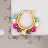 Pearl Stone Hoop Earrings for Women Stainless Steel Circle Boho Jewelry