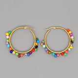 Pearl Stone Hoop Earrings for Women Stainless Steel Circle Boho Jewelry