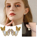 Mother Of Pearl Butterfly Earrings Double Hoop Ear Rings