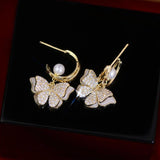 3D Butterfly Pearl Zircon Earrings Lady Ear Stud Gift