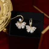 3D Butterfly Pearl Zircon Earrings Lady Ear Stud Gift