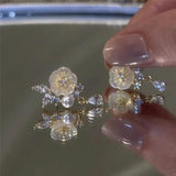 Korean Shell Flower Crystal Earrings Lady Pearl Butterfly Water Drop Earring