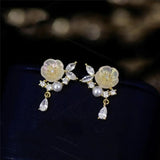 Korean Shell Flower Crystal Earrings Lady Pearl Butterfly Water Drop Earring