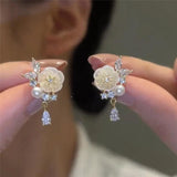 Korean Shell Flower Crystal Earrings Lady Pearl Butterfly Water Drop Earring