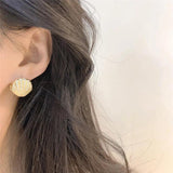 French ShinyZircon Pearl Shell Fan Shaped Earrings Women Party Jewelry