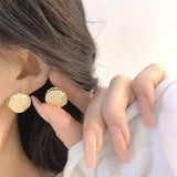 French ShinyZircon Pearl Shell Fan Shaped Earrings Women Party Jewelry