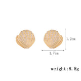 French ShinyZircon Pearl Shell Fan Shaped Earrings Women Party Jewelry