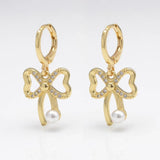Zircon Butterfly Hoop Earrings Pearl Dangle Sweet Party Jewelry