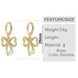 Zircon Butterfly Hoop Earrings Pearl Dangle Sweet Party Jewelry