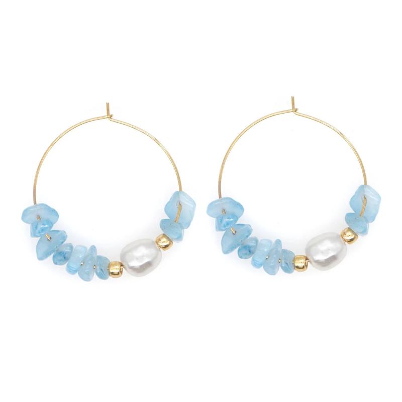 Pearl Earrings Natural Stone Stainless Steel Hoop Women's Jewelry