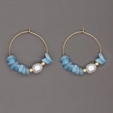Pearl Earrings Natural Stone Stainless Steel Hoop Women's Jewelry
