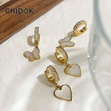 CZ Huggie Hoop Earrings Mother of Pearl Wedding Jewelry
