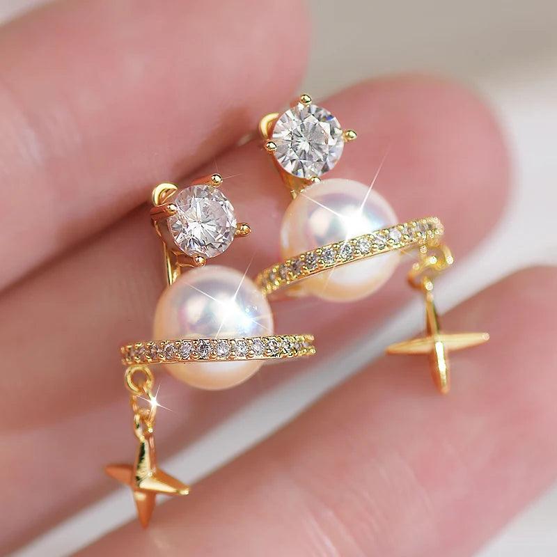 Zircon Inlaid Pearl Earrings for Women