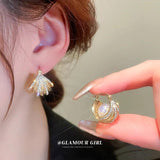 Golden Pearl Women Jewelry Ear Studs Metal Ball Ear Drops