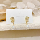 French Style Pearl Butterfly Earrings High-End Women Dance Electroplated