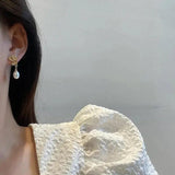 French Style Pearl Butterfly Earrings High-End Women Dance Electroplated