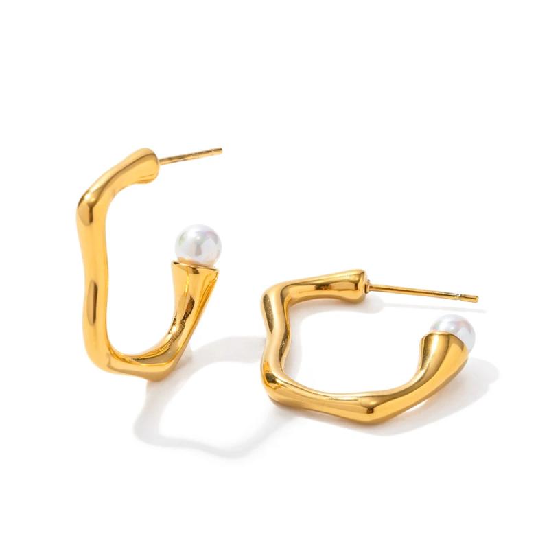 Uworld Stainless Steel Abstract Art French Pearl Earrings