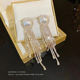 Long Tassel Pearl Earrings for Women Geometric Ear Stud