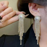 Long Tassel Pearl Earrings for Women Geometric Ear Stud