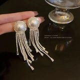 Long Tassel Pearl Earrings for Women Geometric Ear Stud