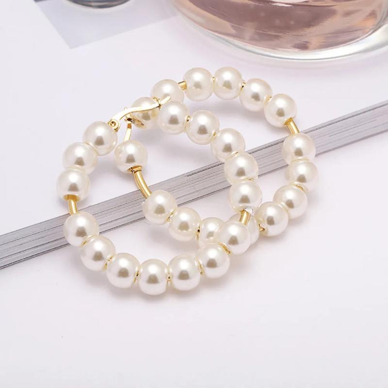 Pearl Hoop Earrings Women Hypoallergenic Dangle Layer Drop Earrings