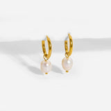 Freshwater Pearl Hoop Earrings Metal Dangle Accessories