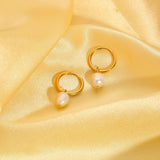 Freshwater Pearl Hoop Earrings Metal Dangle Accessories
