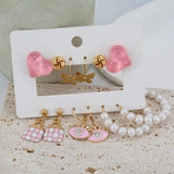 Pink Pearl Butterfly Heart Hoop Drop Earrings