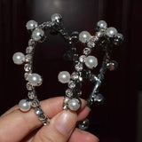 Rhinestone Pearls Mixed Hoop Earrings - Women's Jewelry