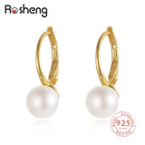 Golden Pearl Hoop Earrings 925 Sterling Silver Wedding Jewelry